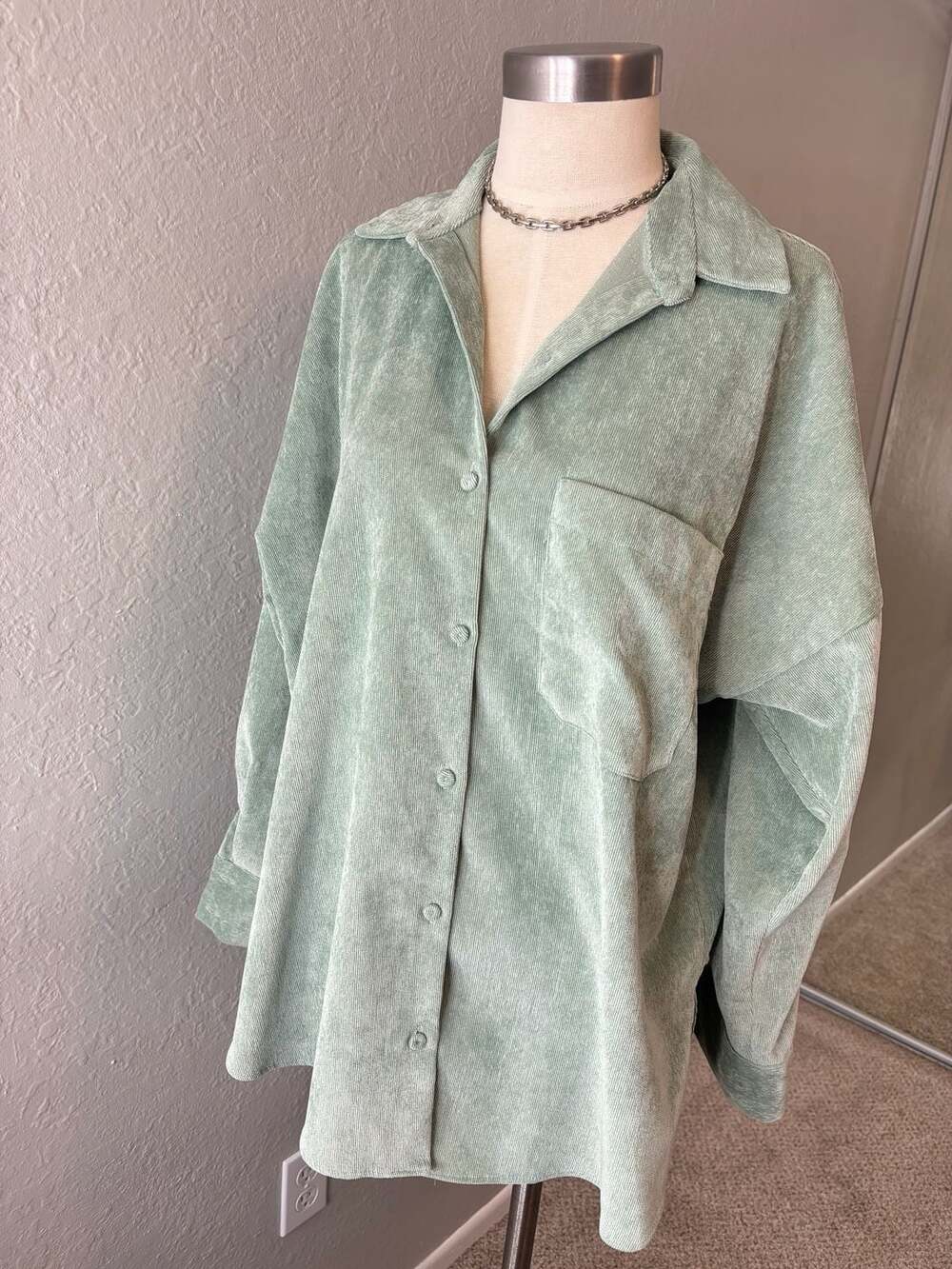 Zara Oversized Corduroy Button Down Shirt Shacket Sage Green Size Medium